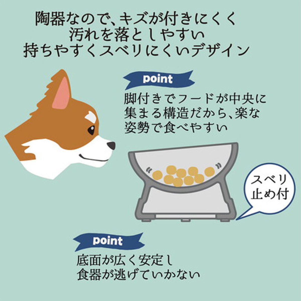 Petio - A26513 #F157 Add Mate 斜口陶瓷高腳防滑狗碗 S (藍底) (91502701)