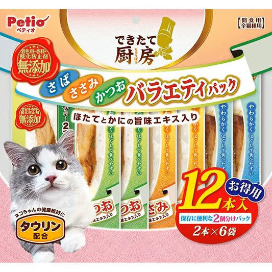 Petio - 無添加蒸煮鮮肉塊 貓用三道式盛宴袋 貓小食 (12本入) (W14603) (80605719)