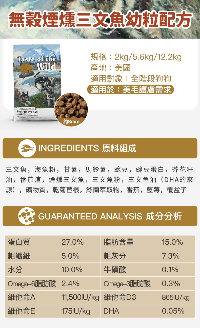Taste of the Wild - #W35 TOW 無穀物煙熏三文魚幼粒配方 (全犬糧) 2KG  (90101604)