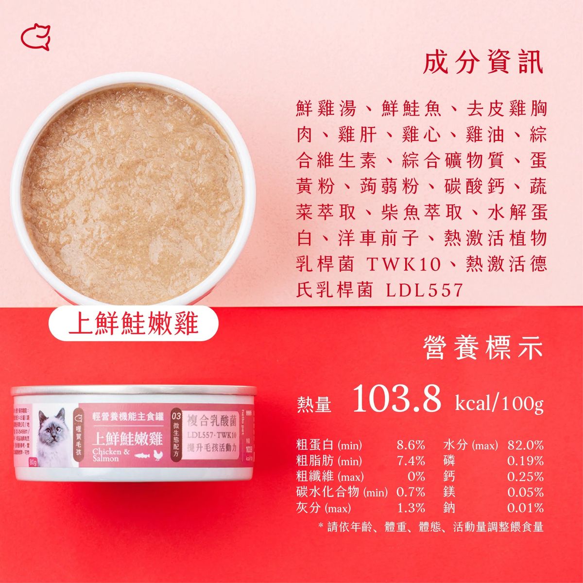 Hellopet - 哩賀毛孩 [輕營養機能 貓咪 主食罐] 上鮮鮭嫩雞 (80g) (90403747)