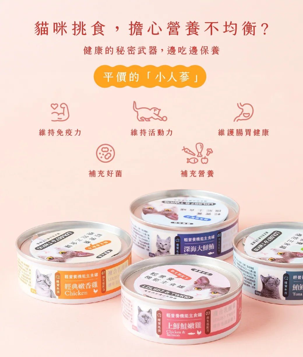 Hellopet - 哩賀毛孩 [輕營養機能 貓咪 主食罐] 鮪鱈海雙拼 (80g) (90403748)