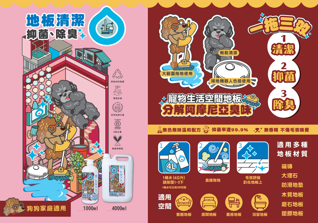 ODOUT - （狗用）地板清潔劑 (1L) X 12件 (91603850X12)