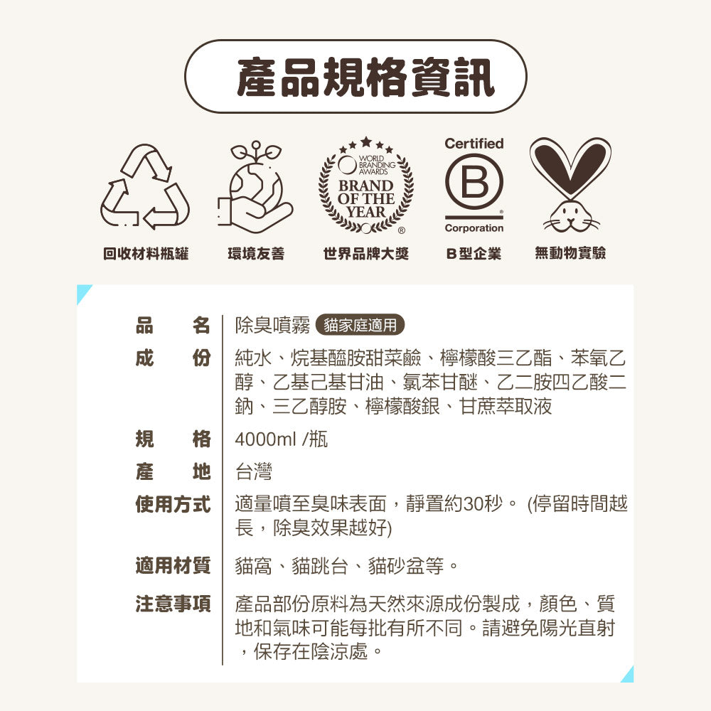 ODOUT - （貓用）除臭/抑菌噴霧補充瓶 (4L) X 3件 (91603859X3)